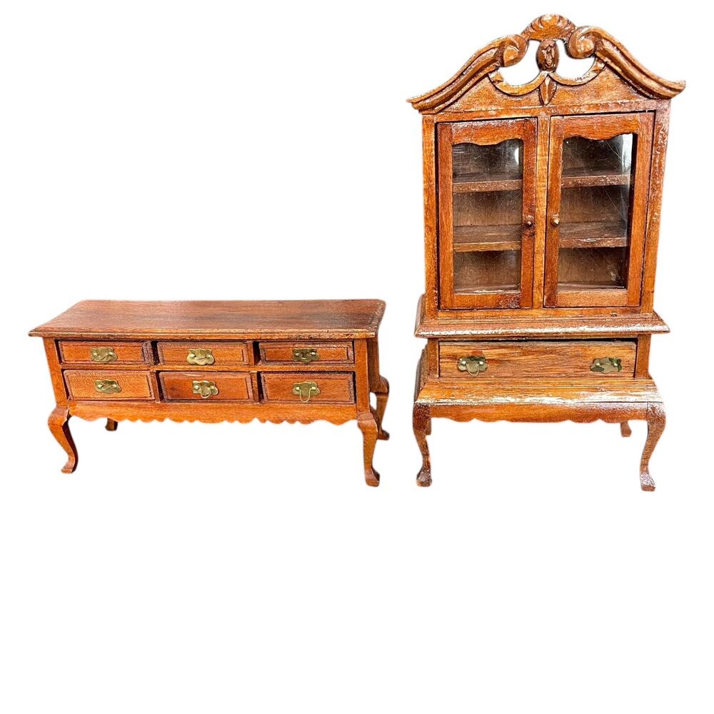 Vintage Miniature Wooden Dollhouse Dining Room China Cabinet Sideboard Buffet
